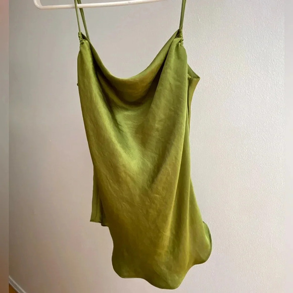 WILFRED - Aritzia Allusion Green Silky Satin Cowl Neck Camisole - Picture 6 of 11